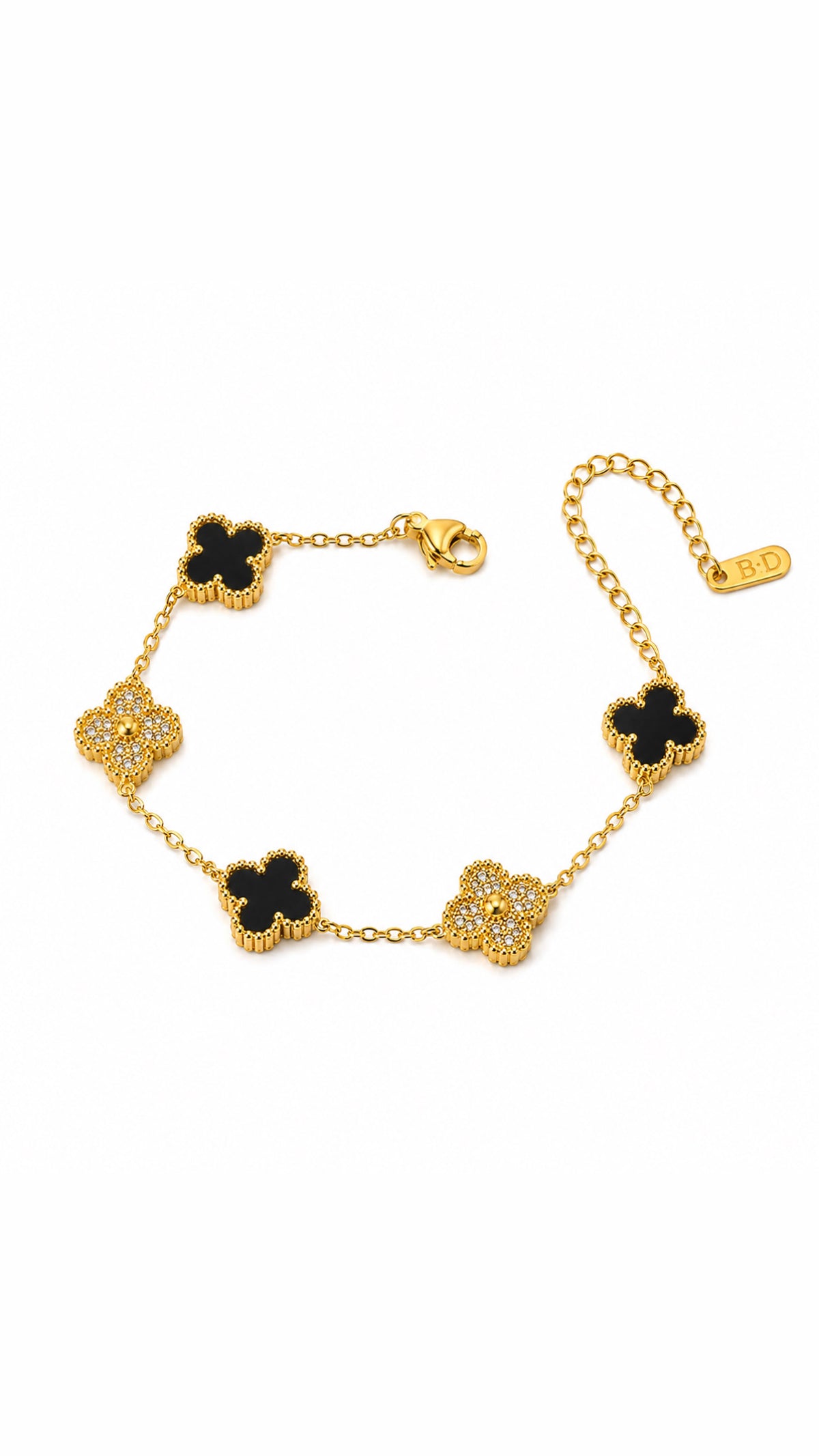 Bracelet trèfles noirs et dorés